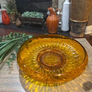 Vintage Bright Orange 10” Amberina Geometric Pressed Glass Bowl
